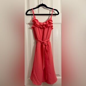 Ruffled Coral Pink Dress with Belt
